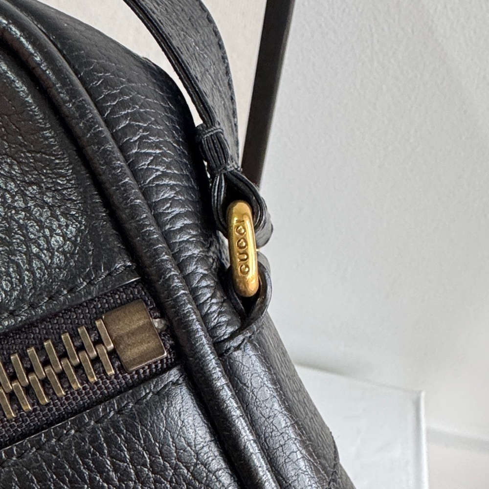 Gucci Black Leather Messenger Bag with Gold Accents - Picture 11 of 15